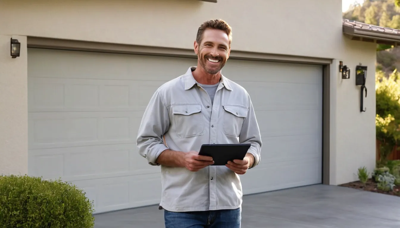 Garage door provider fitting a new insulated door on a stucco home in Rancho Cucamonga